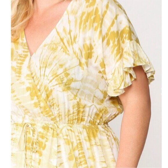 Gigio | Sunburst Golden Tie Dye Peek A Boo Slit Surplice Maxi Dress New 1X Plus - Picture 5 of 11